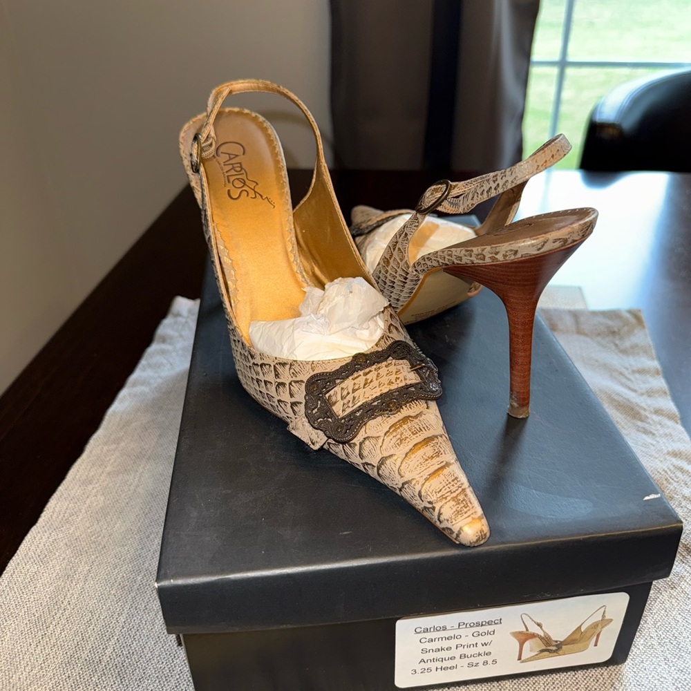 Carlos by Carlos Santana Carmelo Women's Tan Gold Slingback Heels